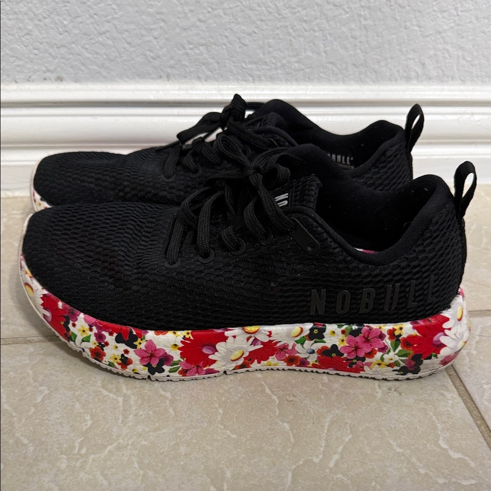 NOBULL Black Knit Athletic Shoes with Multicolor Floral Sole - Picture 3 of 8